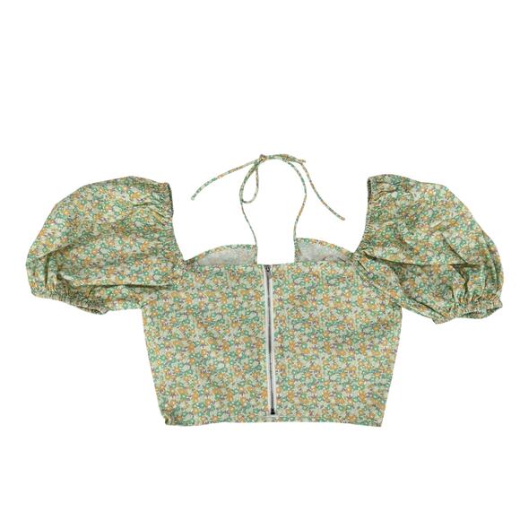 Another Girl Urban outfitters NWT Green Floral Cropped Puff Top & Mini Skirt Set - Picture 9 of 16